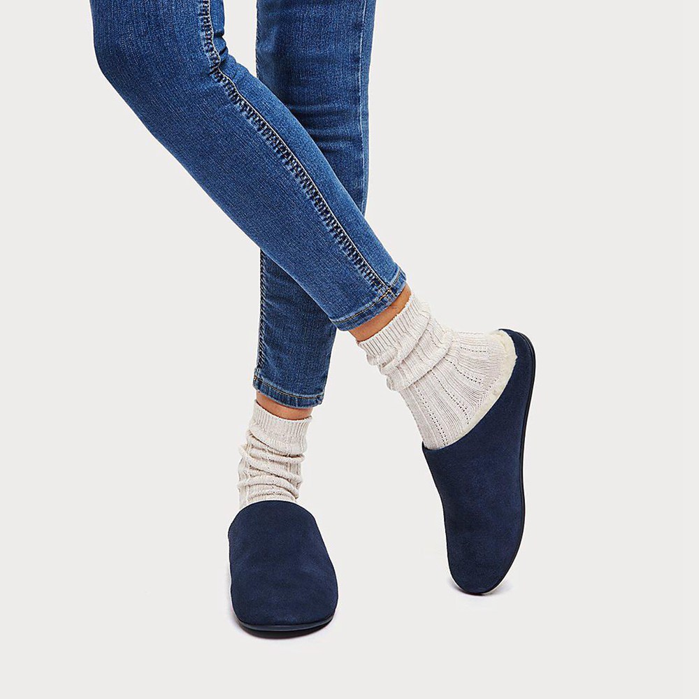 Fitflop Womens Slippers - Chrissie Shearling - Navy - 213-YDGFPS